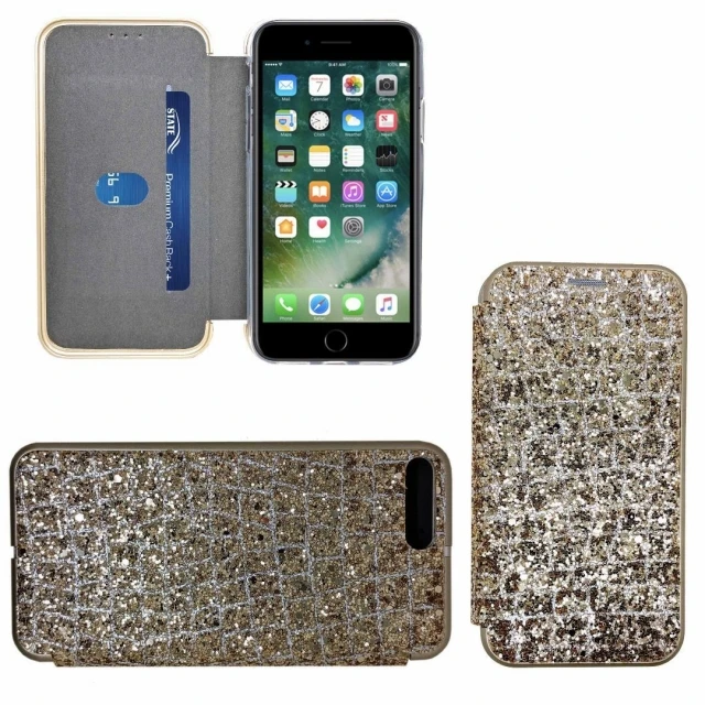 IPHONE 7/8 SHINY 3 BOOK CASE GOLD